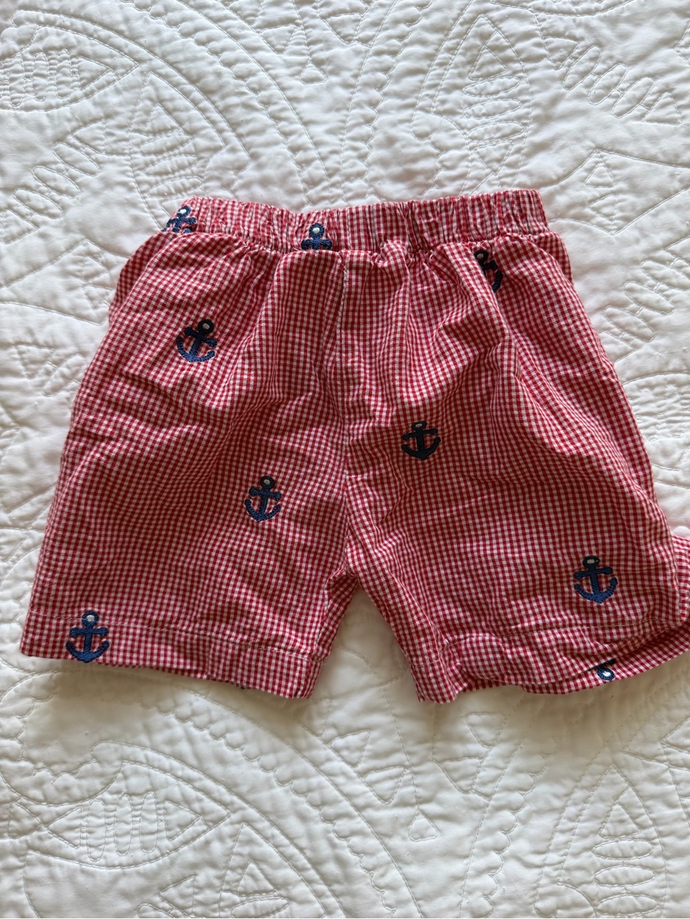 Red Gingham Anchor Print Kids Shorts